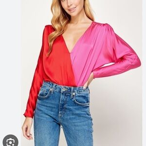 Zara Pink and Red Crossover Bodysuit